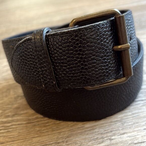 Mulberry Black Pebbled Leather Belt w Brushed Gold Tone Buckle Made in England - Picture 1 of 4